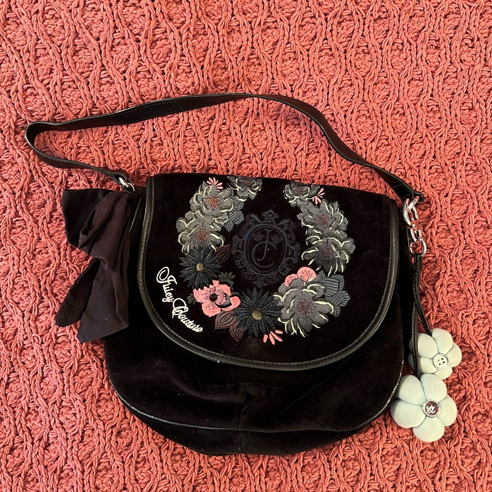 Juicy Couture Y2K Vintage Black Floral Shoulder Bag - Picture 1 of 14
